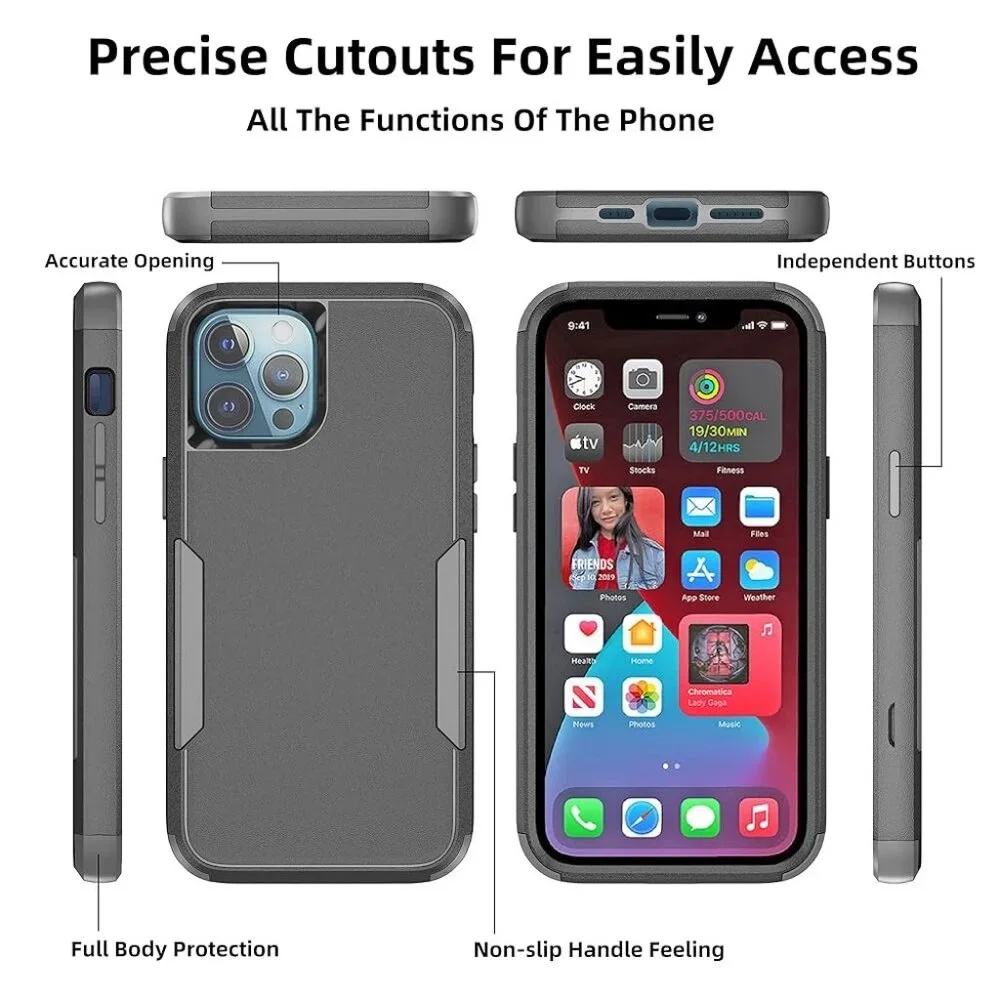 JSHRU Military-Grade Drop Protection Phone Case for iPhone 12 Pro, Black NEW